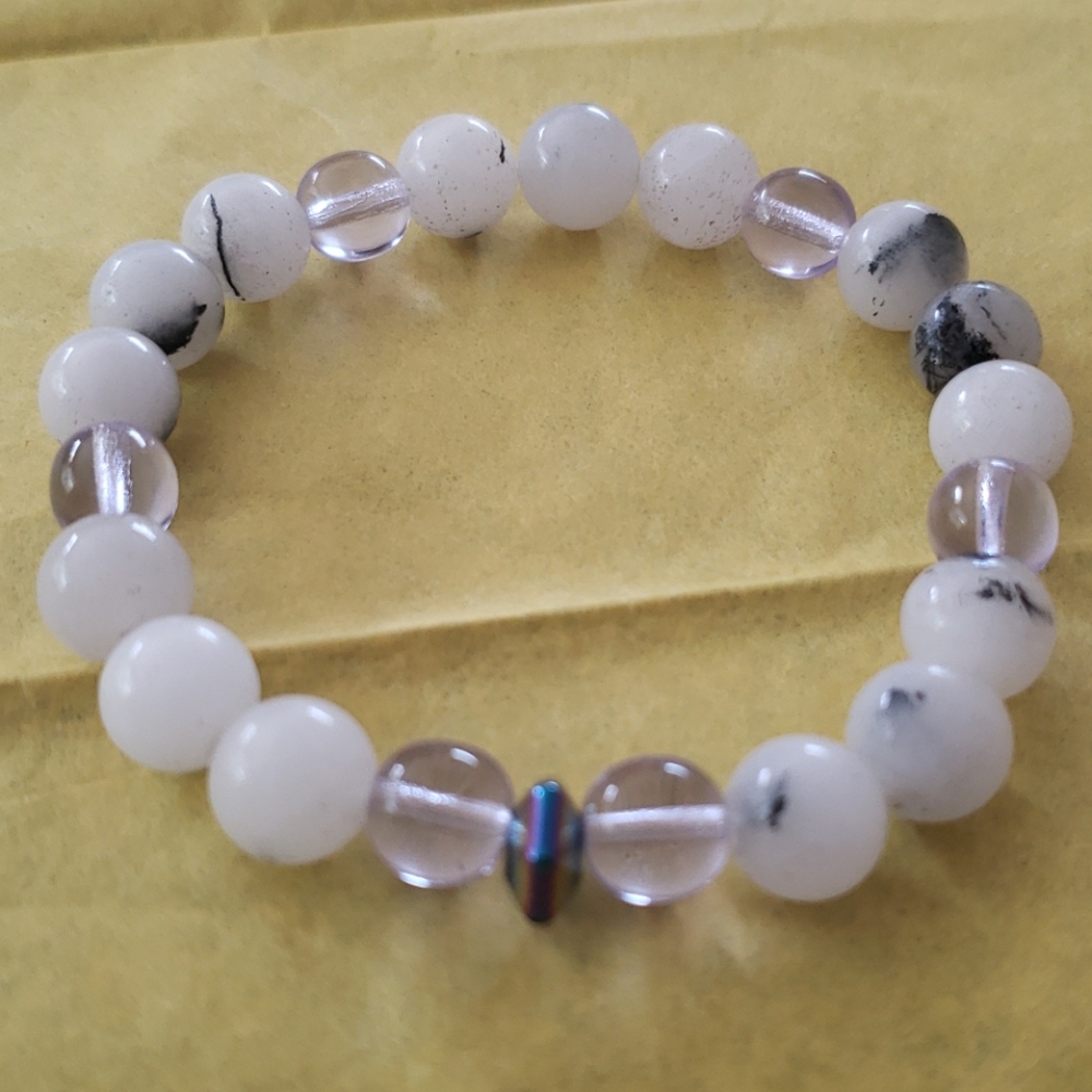Tourmilated quartz druk alexandrite bracelet